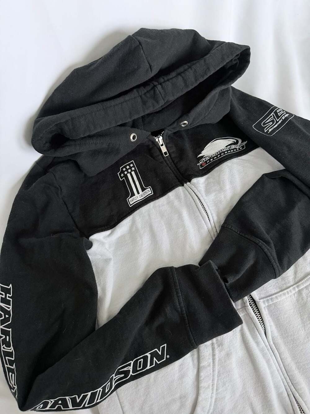 Harley-Davidson Screamin' Eagle Performance Colorblock Full Zip Hoodie Black Whi